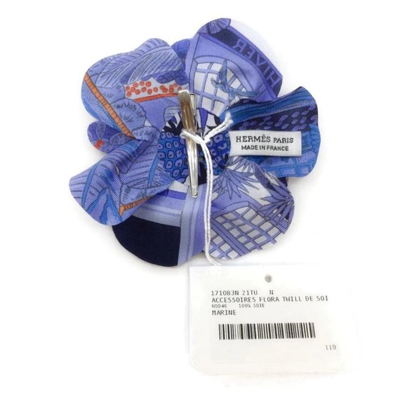Hermès Marine Flora Twill De Soie Clip - Picture 4 of 6